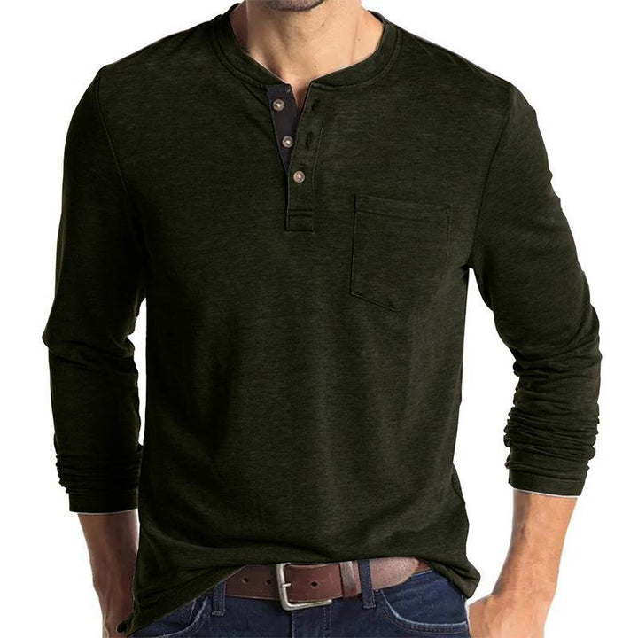 Herren Langarm-Henley-Shirt mit Knopfleiste und Brusttasche Echoarchiv