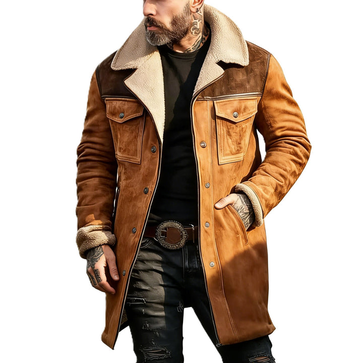 Herren Pilotenjacke aus Velourslederoptik mit Teddyfellinnenfutter und Reverskragen Echoarchiv