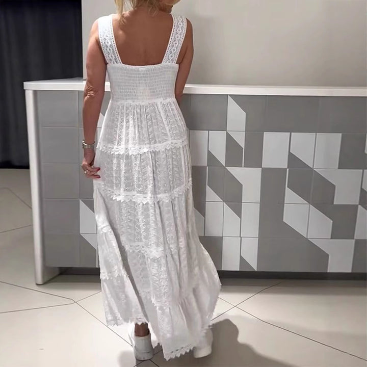 Damen nan ärmelloses Boho-Spitzen-Lagenmaxikleid mit V-Ausschnitt und Empire-Taille Echo Archiv