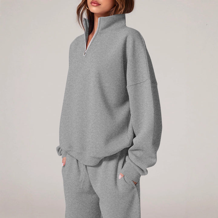 Damen nan oversized Jogginganzug mit Stehkragen halbem Reißverschluss und weitem Bein Echo Archiv