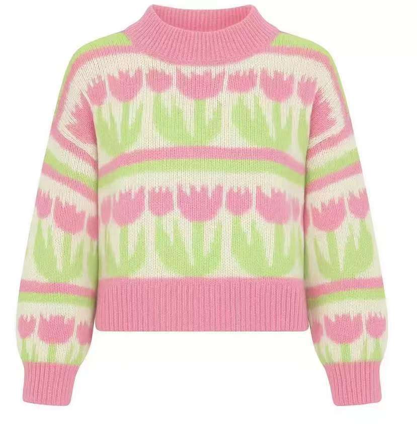 Damen nan Grobstrickpullover mit eingestrickten Herzmotiven, hohem Stehkragen und lässiger Oversize-Silhouette Echo Archiv