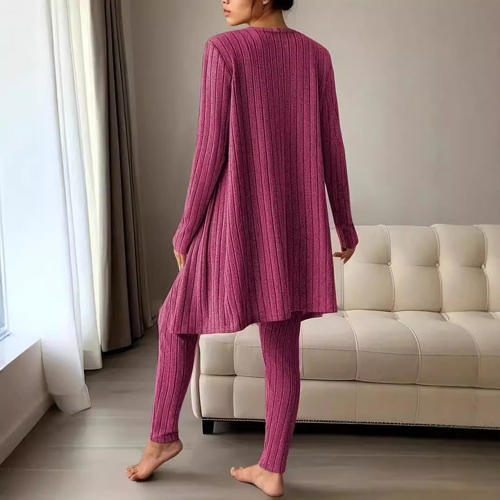 Damen Geripptes Lounge-Set mit Cropped-Top, High-Waist-Leggings und Longcardigan Echo Archiv
