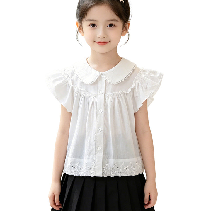 Mädchen elegante Bluse mit Spitzenkragen und Rüschendetails Echo Archiv