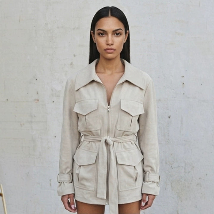 Damen Kurzjacke im Utility‑Shacket‑Stil mit Taillenzug Echoarchiv
