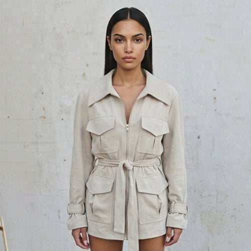 Damen Kurzjacke im Utility‑Shacket‑Stil mit Taillenzug Echoarchiv