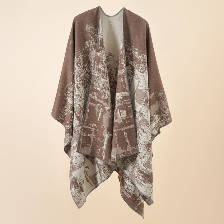Damen Wollmix-Cape mit grafischem Jacquard, offenem Kimono-Fall und weichfallender Drapierung Echo Archiv
