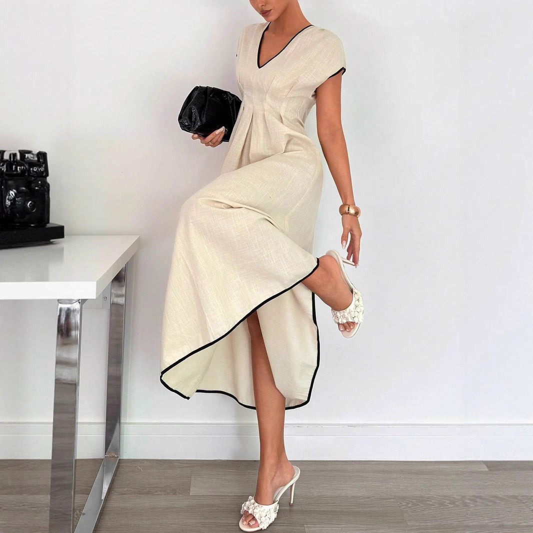Damen Fließendes Maxikleid mit V-Ausschnitt und schwingendem Rock Echo Archiv