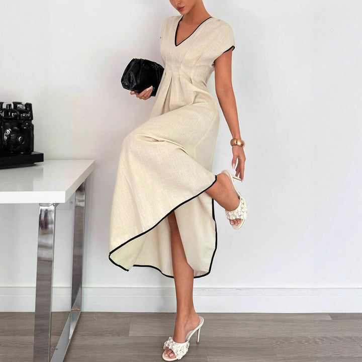 Damen Fließendes Maxikleid mit V-Ausschnitt und schwingendem Rock Echo Archiv