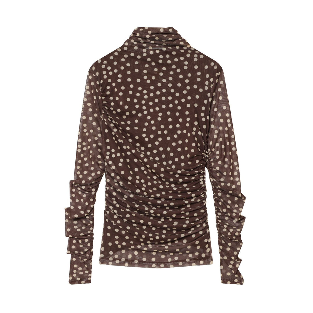 Damen nan gerafftes Langarm-Mesh-Top mit Rollkragen und Punkteprint Echo Archiv