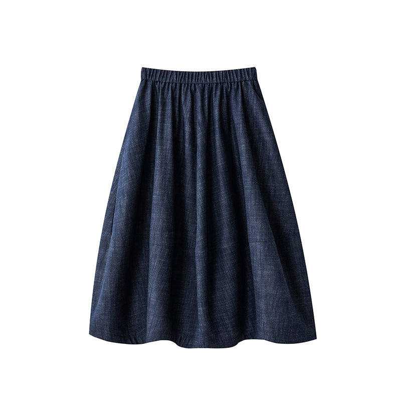 Damen Midirock mit elastischem Bund im Denim‑Look, A‑Linie Echo Archiv