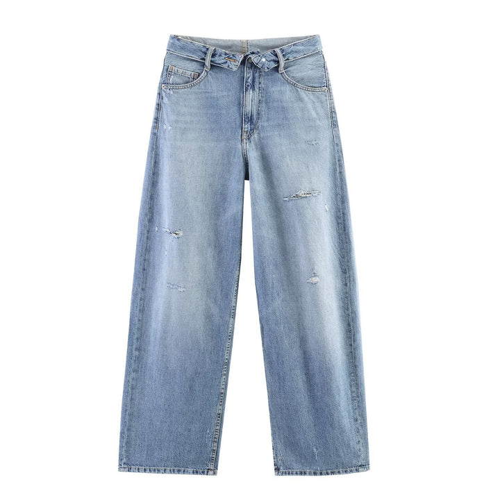 Damen nan weite hochgeschnittene Vintage-Jeans mit Destroyed-Effekten Echo Archiv