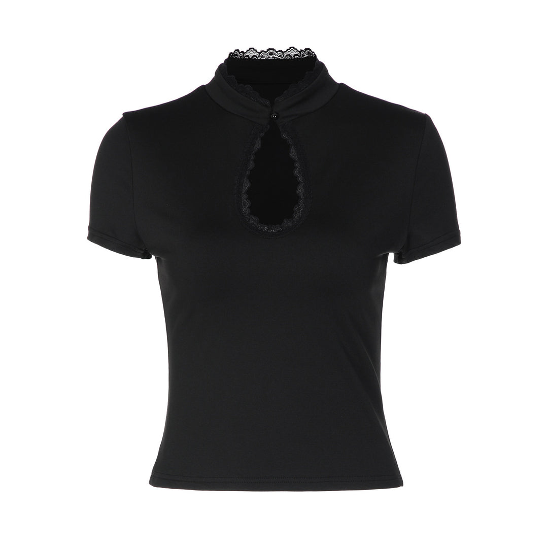 Damen Elegantes Kurzarm-Top mit Spitzeneinsatz Echo Archiv