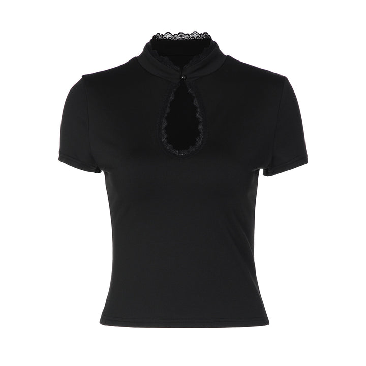 Damen Elegantes Kurzarm-Top mit Spitzeneinsatz Echo Archiv