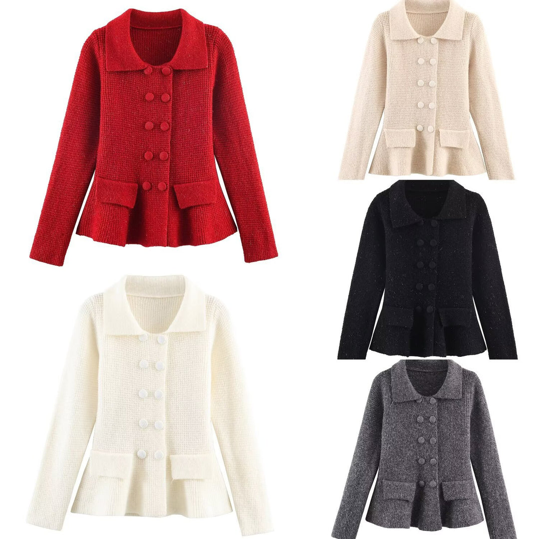 Damen Doppelreihige Bouclé-Jacke mit Schößchen, aufgesetzten Taschen und Hemdkragen Echoarchiv