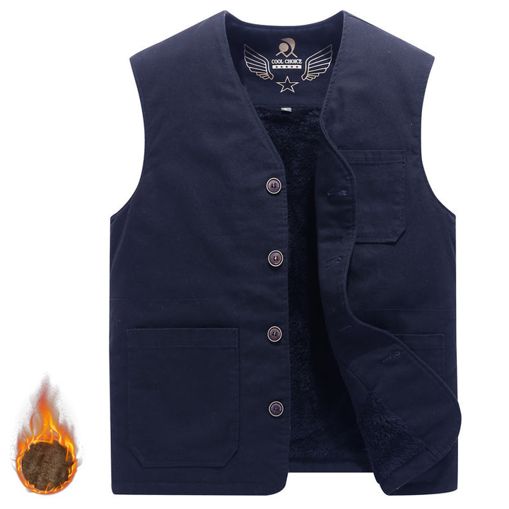 Herren Gefütterte Canvas-Weste mit durchgehendem Teddyfutter, Knopfleiste und aufgesetzten Taschen – Taviero