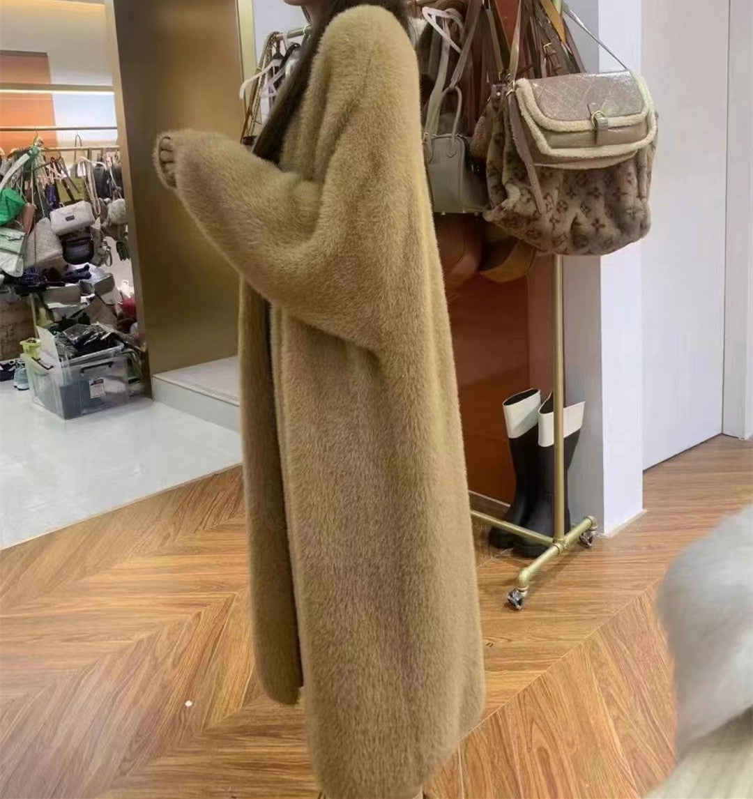 Damen Langer Übergroßer Maxi-Strickcardigan mit offener Front – Veloura
