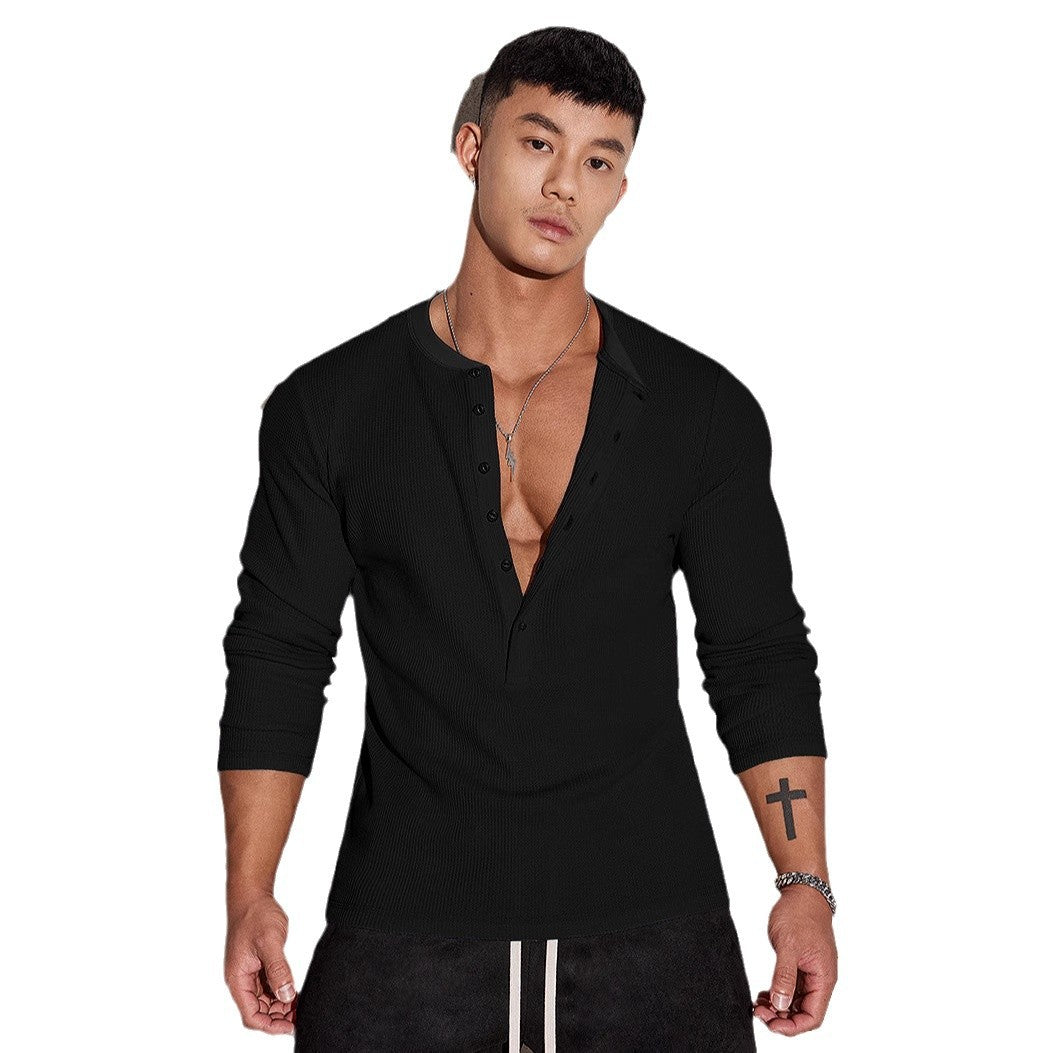 Herren Langarm Henley-Shirt mit strukturiertem Design Echoarchiv