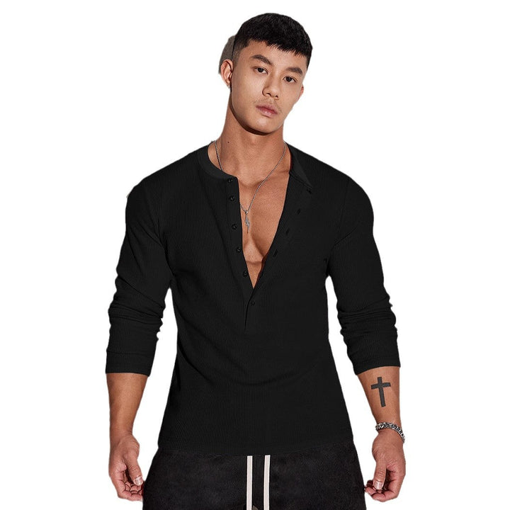 Herren Langarm Henley-Shirt mit strukturiertem Design Echoarchiv