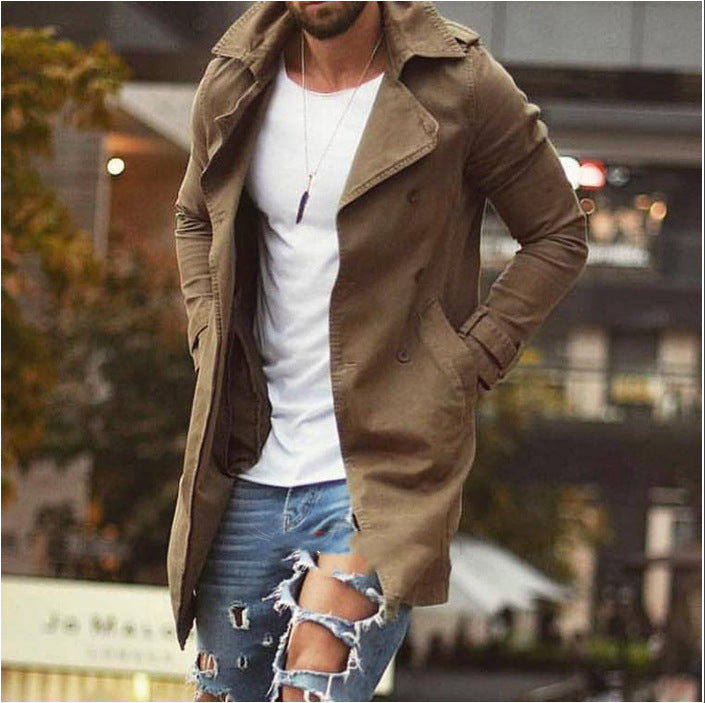 Herren lässiger Trenchcoat mit doppelter Knopfleiste und stylischem Überschlag Echoarchiv