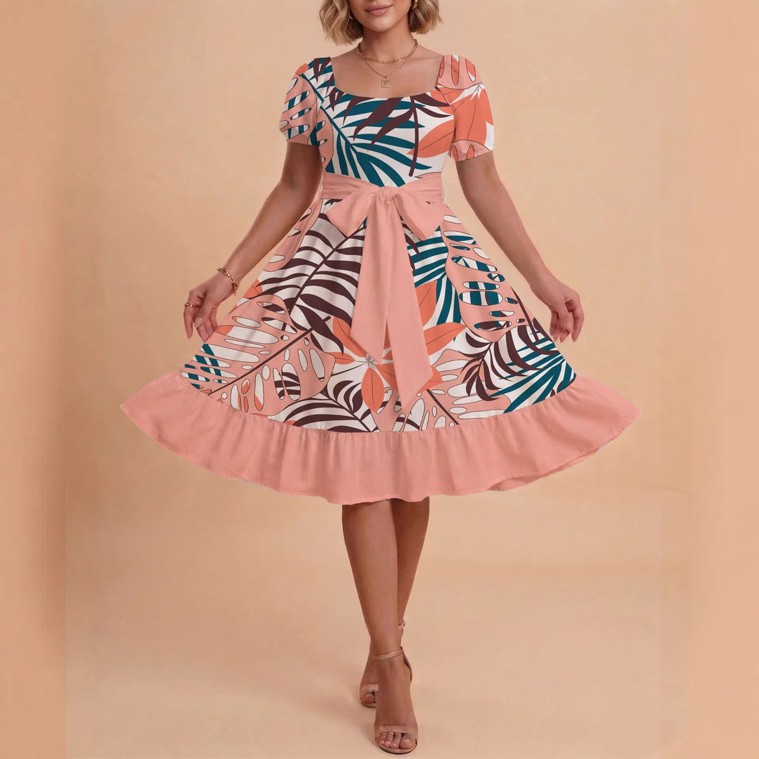 Damen Midikleid mit verspieltem Druck und tailliertem Schnitt Echo Archiv