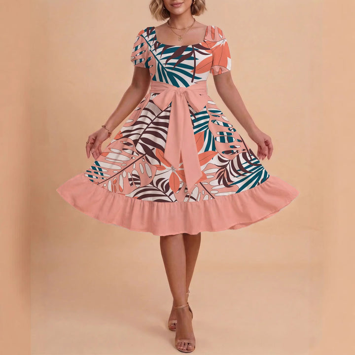Damen Midikleid mit verspieltem Druck und tailliertem Schnitt Echo Archiv