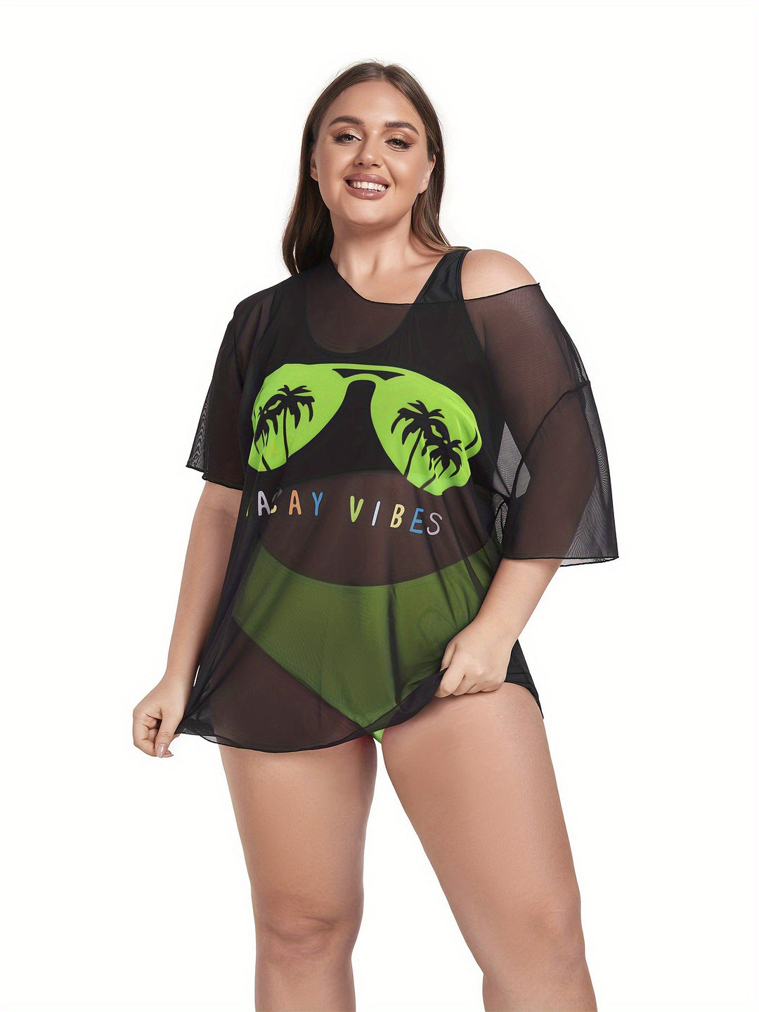 Damen Netz-Strandkleid mit lässigem Aufdruck Echo Archiv
