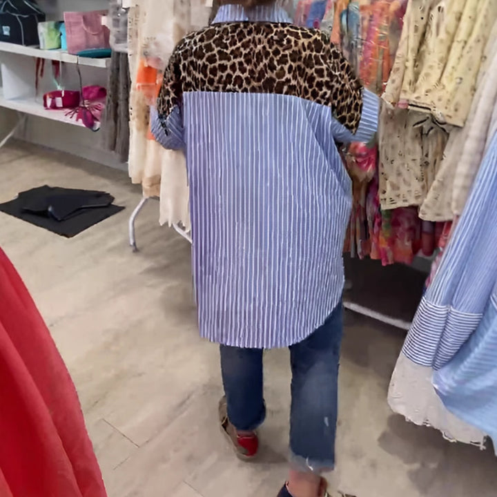 Damen nan weit geschnittene Poncho-Tunika mit Leoprint und dekorativen Flamingo-Applikationen Echo Archiv
