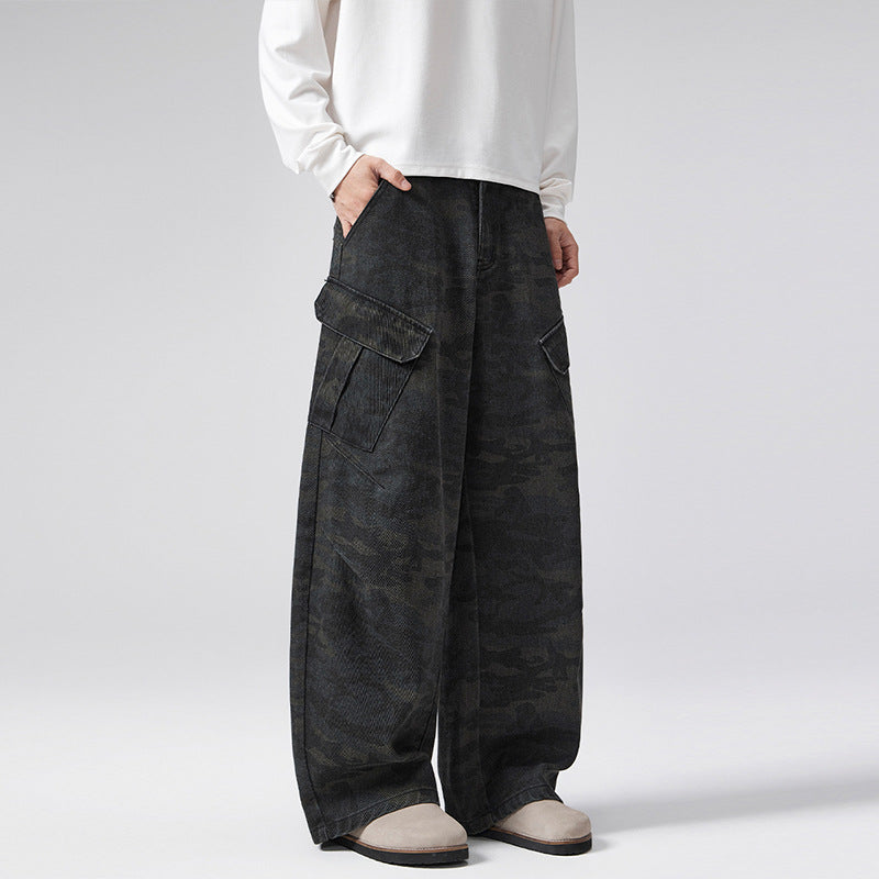 Herren Extraweite Cargohose im Palazzoschnitt aus schwerem Camouflage-Denim Echo Archiv