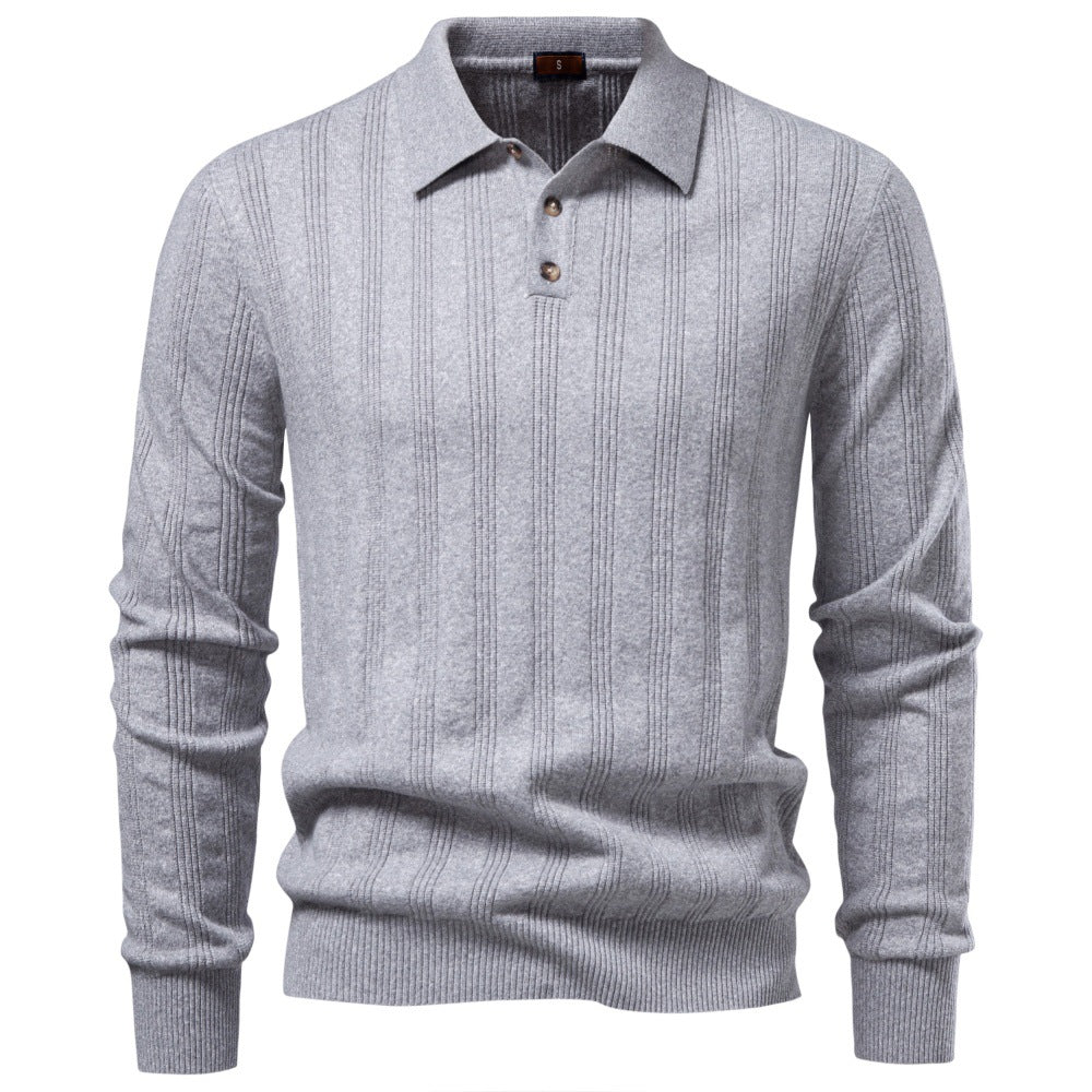 Herren Langarm-Feinstrick-Poloshirt mit Strukturstreifen und geripptem Saum Echoarchiv