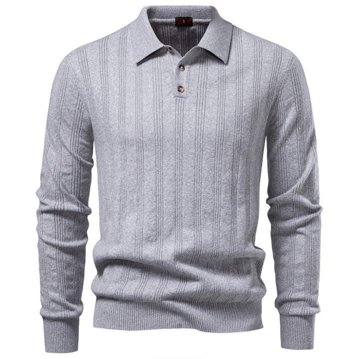 Herren Langarm-Feinstrick-Poloshirt mit Strukturstreifen und geripptem Saum Echoarchiv