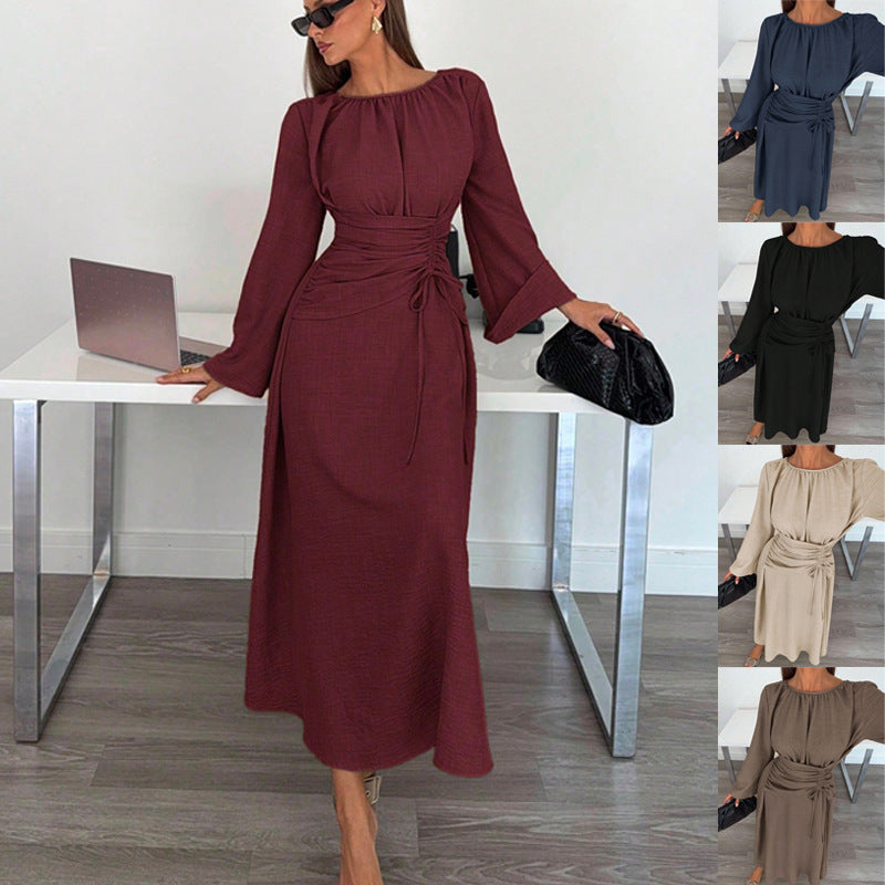 Damen Maxikleid mit geraffter Taillen-Schnürung, weiten Ärmeln und fließendem Rock Echo Archiv