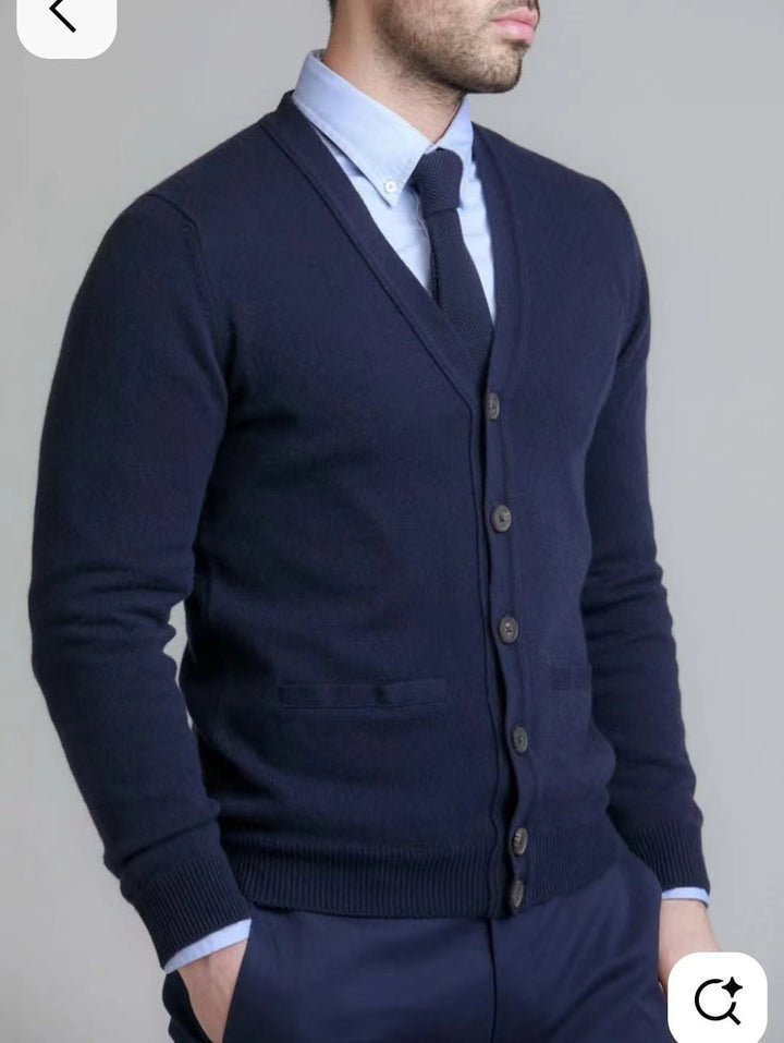 Herren nan Feinstrick V-Ausschnitt Cardigan mit Knopfleiste und Eingrifftaschen Echo Archiv