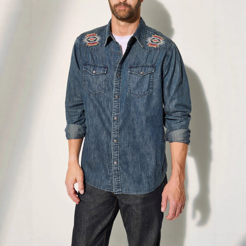 Herren Denim-Hemd mit gestickten Details Echoarchiv