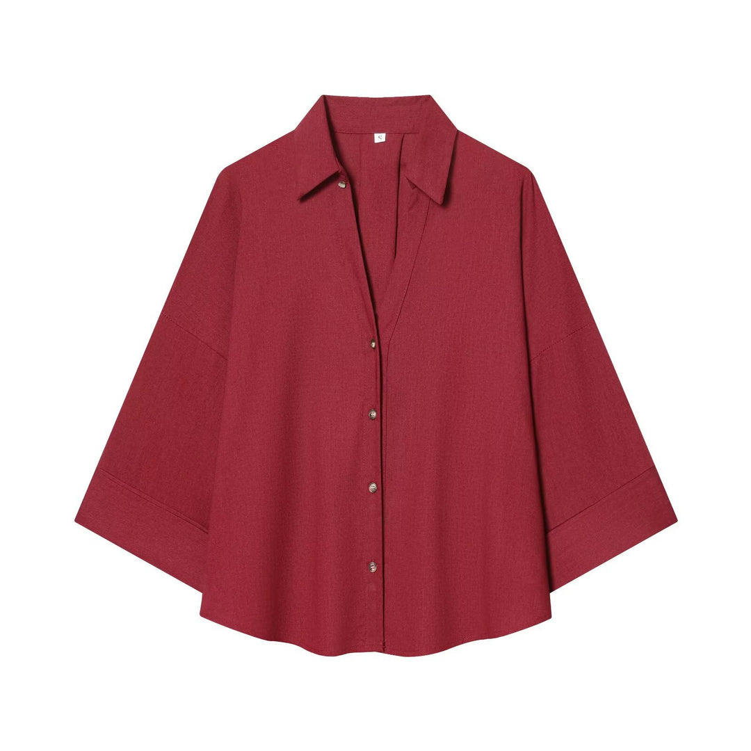 Damen nan lockere oversized Hemdbluse mit weitem Kragen und Dreiviertelärmeln Echo Archiv