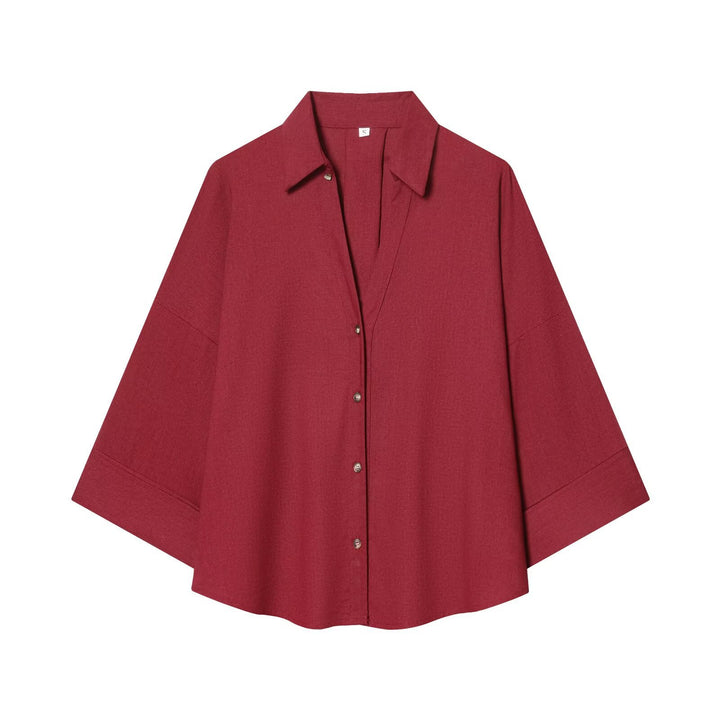 Damen nan lockere oversized Hemdbluse mit weitem Kragen und Dreiviertelärmeln Echo Archiv