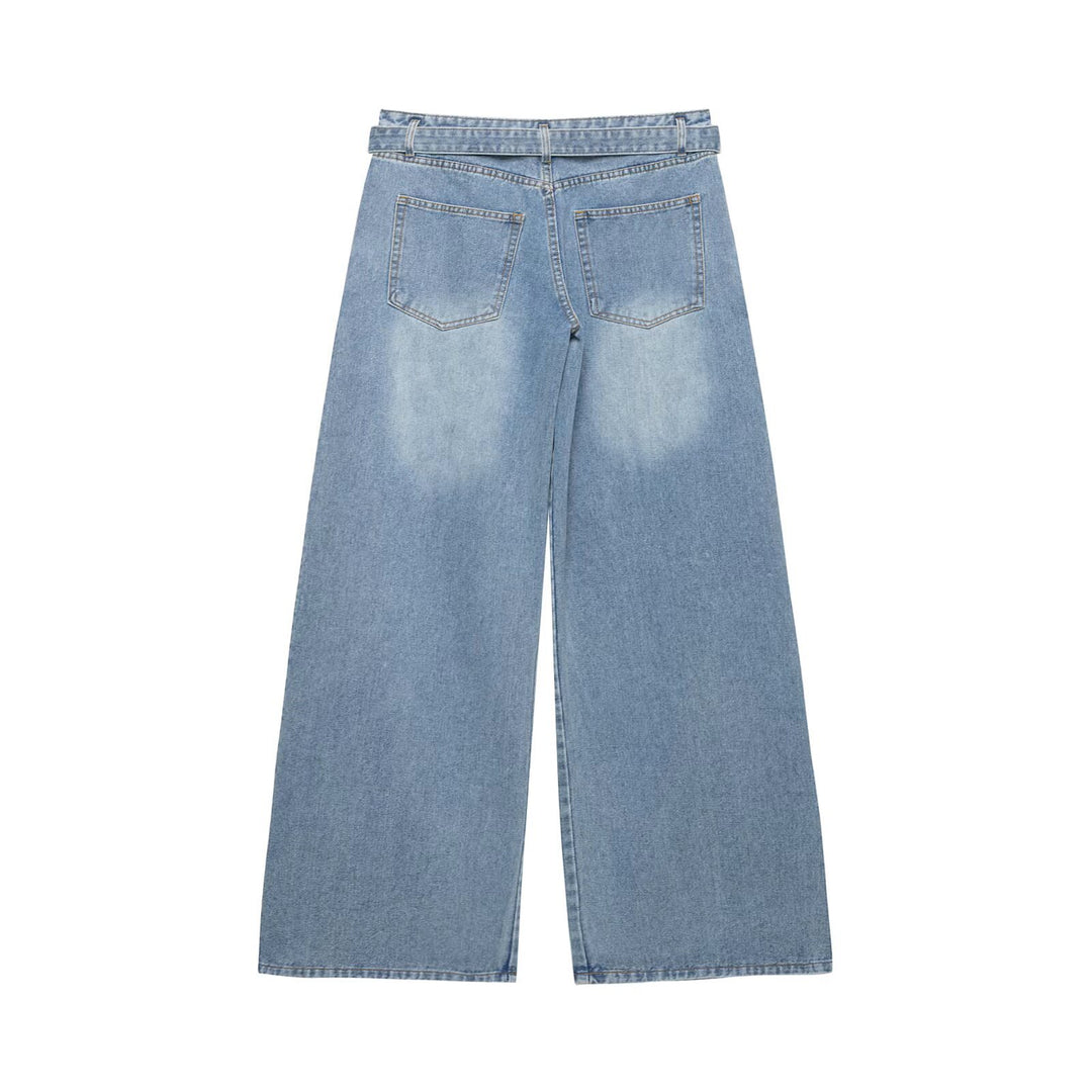 Damen Hochtaillierte weitgeschnittene Jeans mit integriertem Gürtel und seitlichen Steppnähten Echo Archiv
