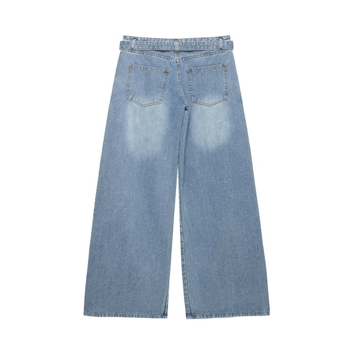 Damen Hochtaillierte weitgeschnittene Jeans mit integriertem Gürtel und seitlichen Steppnähten Echo Archiv