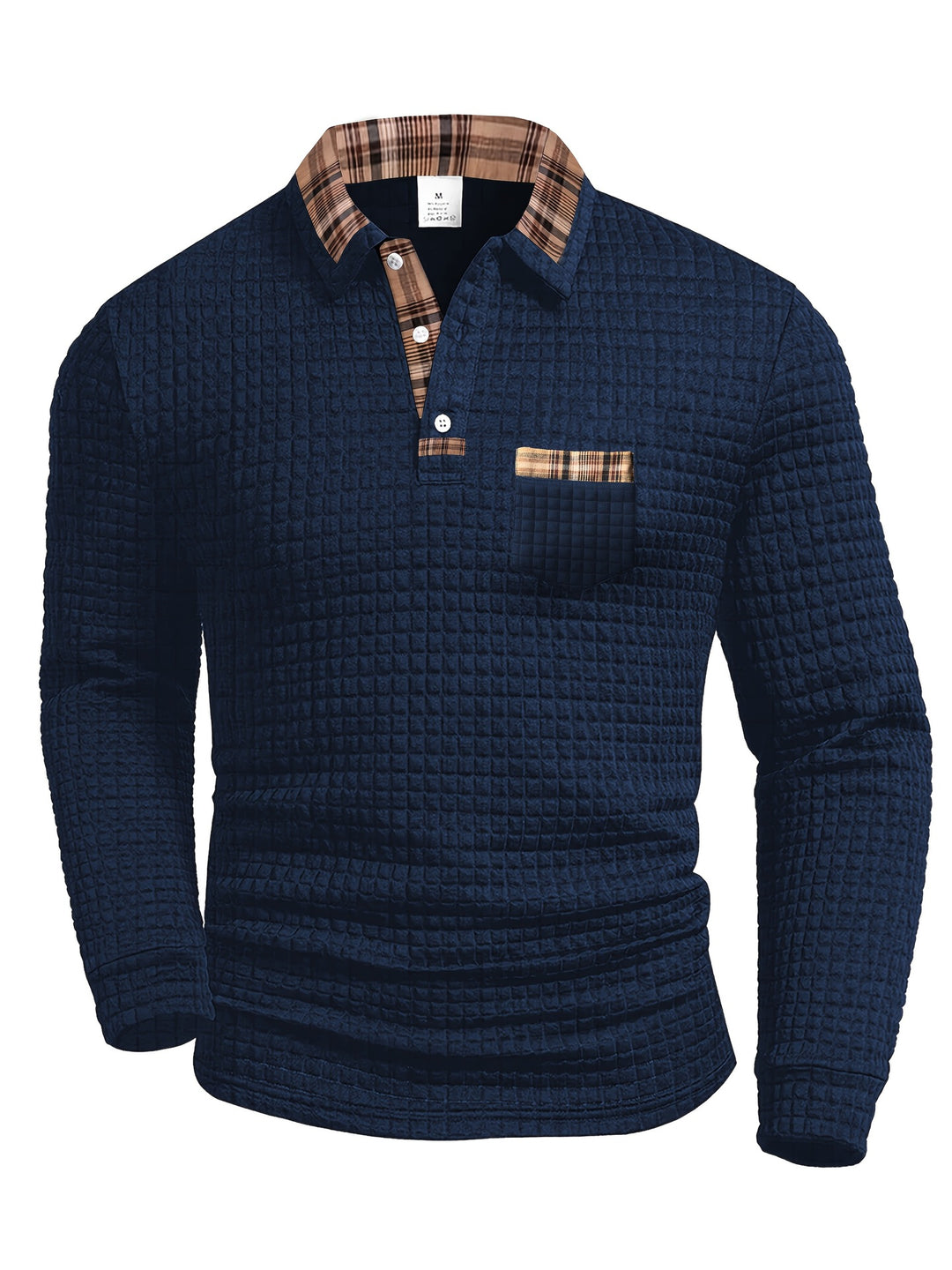 Herren Langarm Poloshirt mit strukturiertem Design und modischem Karokol Echoarchiv
