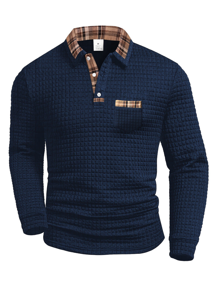 Herren Langarm Poloshirt mit strukturiertem Design und modischem Karokol Echoarchiv