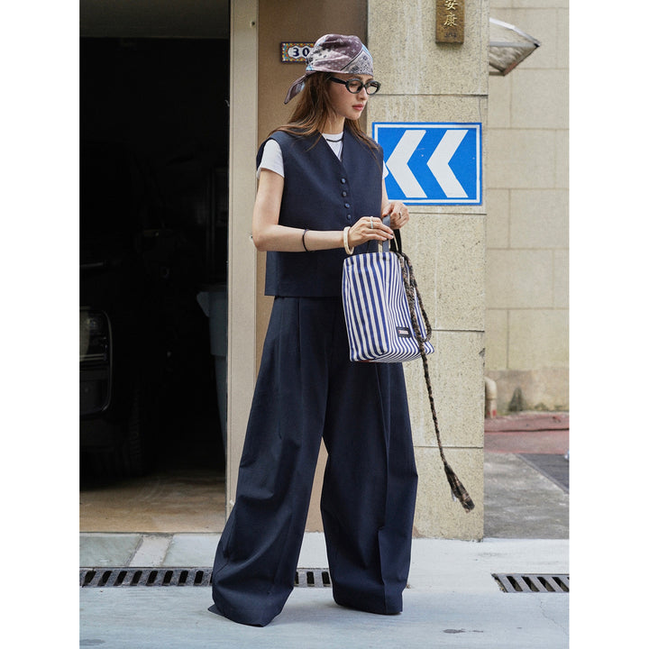 Damen Oversized-Tailoring-Weste mit V-Ausschnitt und durchgehender Knopfleiste Echoarchiv