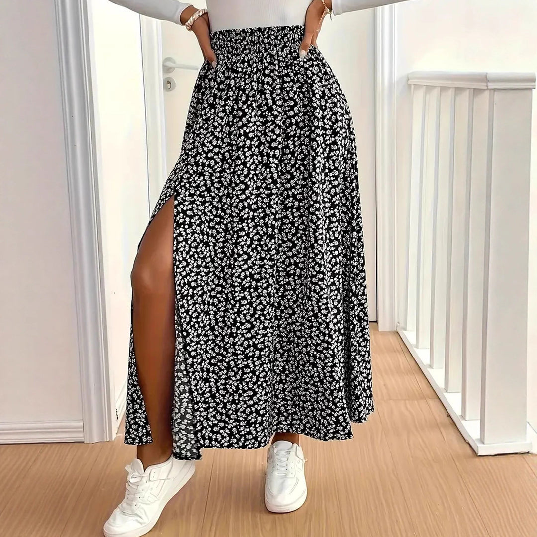 Damen Maxirock mit floralem Muster und seitlichem Schlitz Echo Archiv