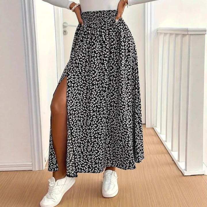 Damen Maxirock mit floralem Muster und seitlichem Schlitz Echo Archiv
