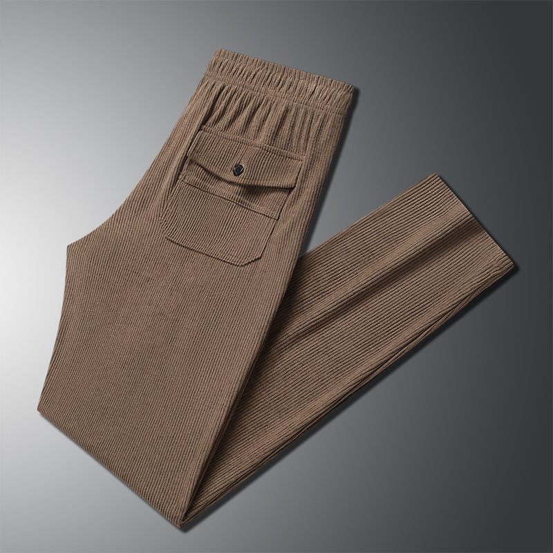 Herren Geradlinige Rib-Struktur Lounge-Hose mit Elastikbund und Klappentasche Echo Archiv