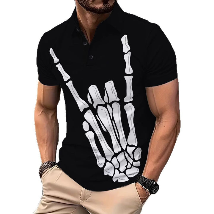 Herren Poloshirt mit auffälligem Skelett-Motiv und hochwertigem Baumwollmix Echoarchiv
