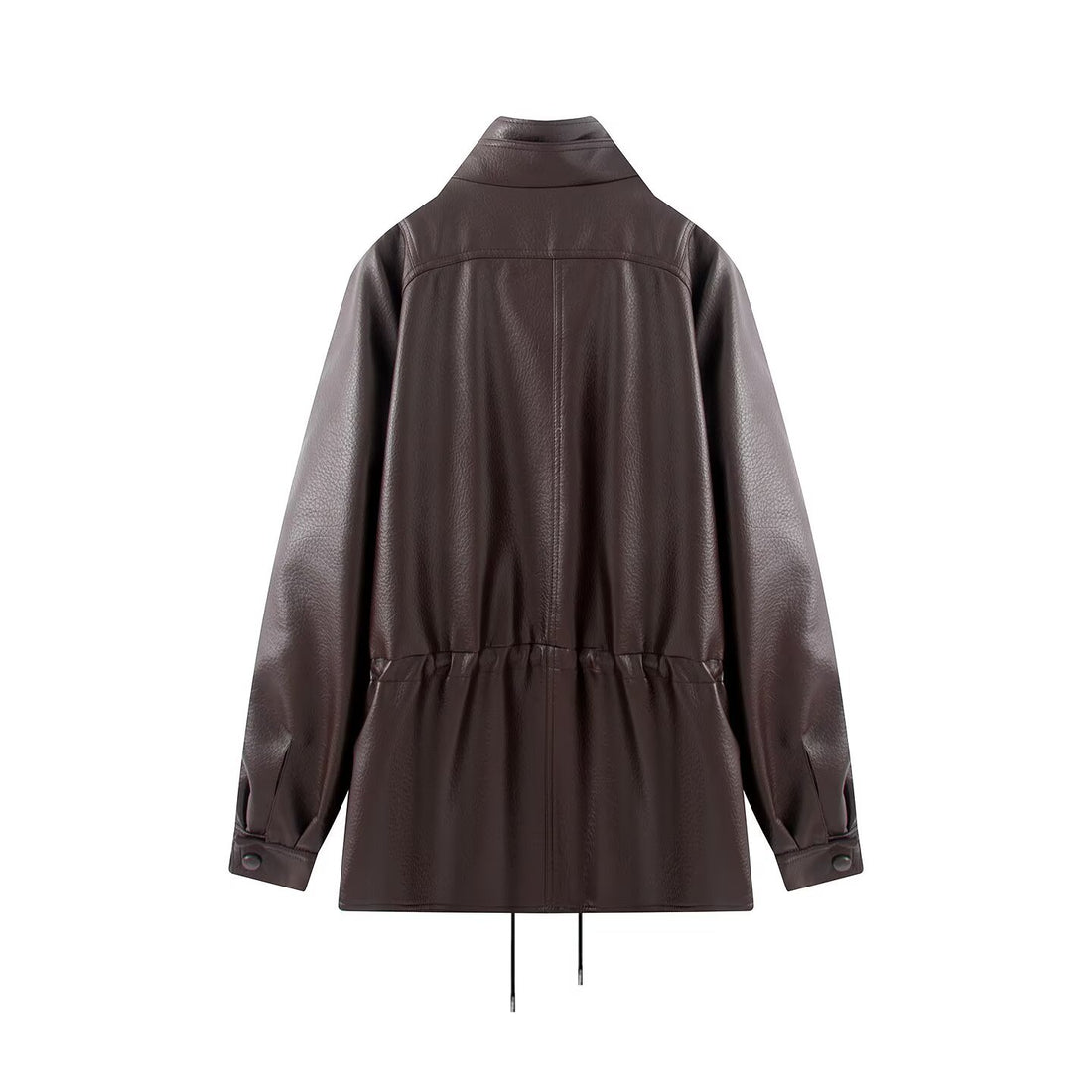Damen Doppelreihige Kunstlederjacke mit Stehkragen, weitem Revers und Tunnelzug Echo Archiv