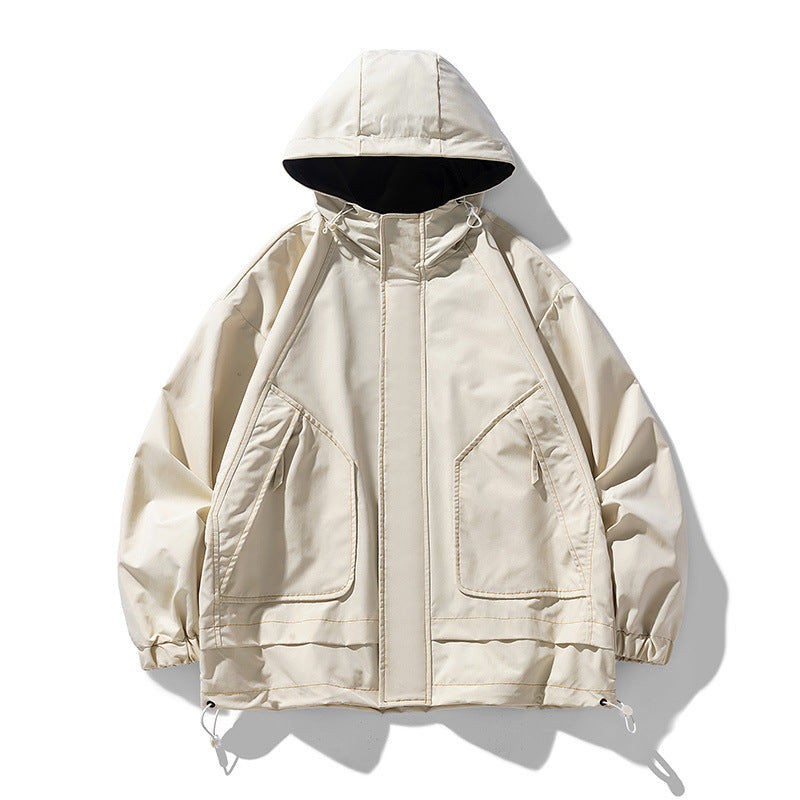 Herren winddichte praktische Outdoor-Jacke mit verstellbarer Kapuze und großen Taschen Echoarchiv