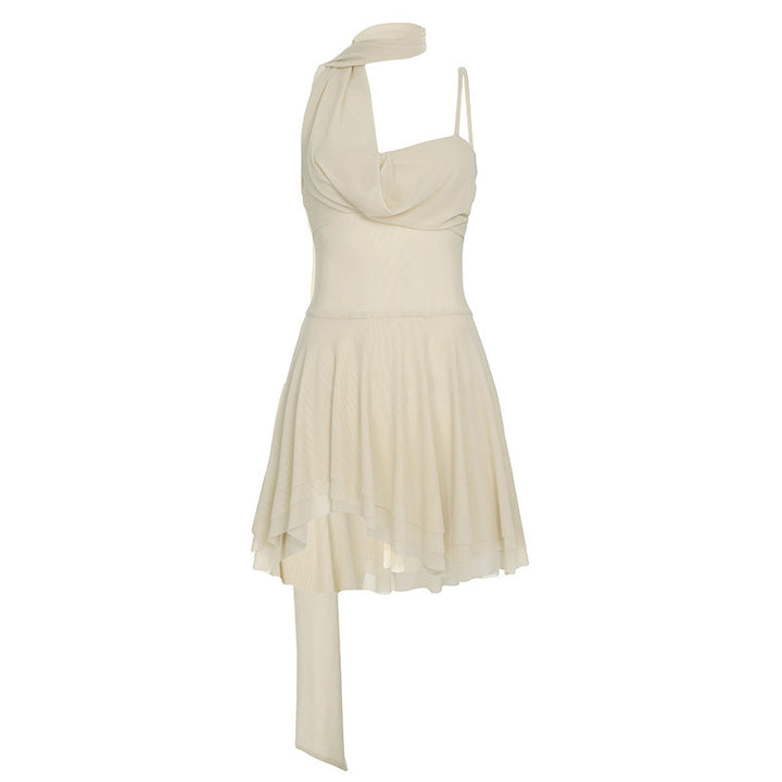 Damen elegantes asymmetrisches Mini-Kleid mit dekorativem Schulterband und fließendem Saum Echo Archiv