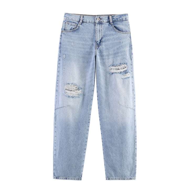 Damen nan relaxed Straight‑Leg Jeans mit Destroyed‑Details und Spitzenunterlage Echo Archiv