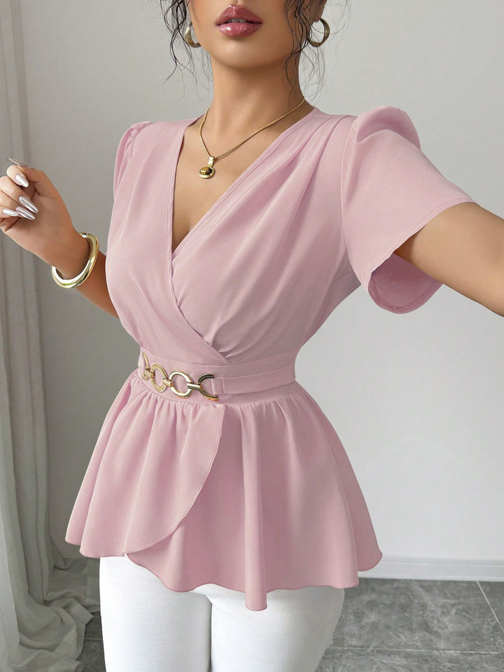 Damen Wickelbluse mit Taillen-Gürtel und asymmetrischem Volant Echo Archiv