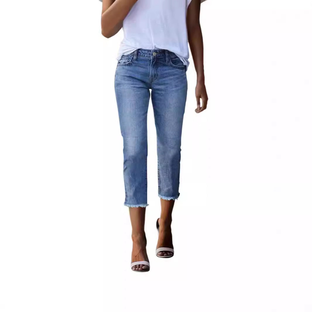 Damen nan gerade geschnittene Jeanshose in verkürzter Länge mit ausgefranstem Saum Echo Archiv